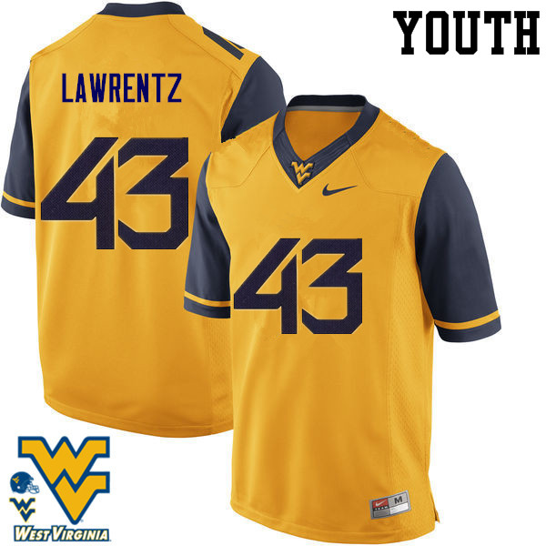 NCAA Youth Tyler Lawrentz West Virginia Mountaineers Gold #43 Nike Stitched Football College Authentic Jersey OE23H36JL